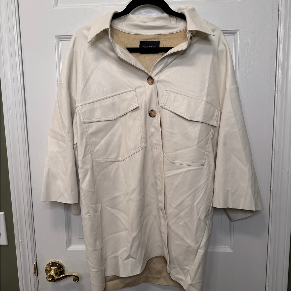 Dolce Cabo Cream Faux Leather Button-Up Shirt Jacket Top Size‎ Large